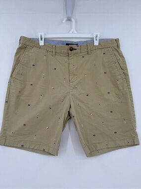 Tommy Hilfiger Men’s Size 38 Khaki Nautical Flag Print Chino Shorts